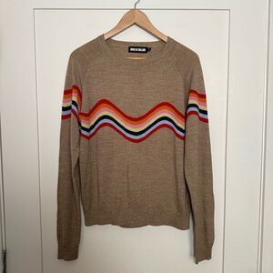 House of Holland Sweater Sz S-M Beige Wavy Peace Rainbow Cut Out Merino Wool